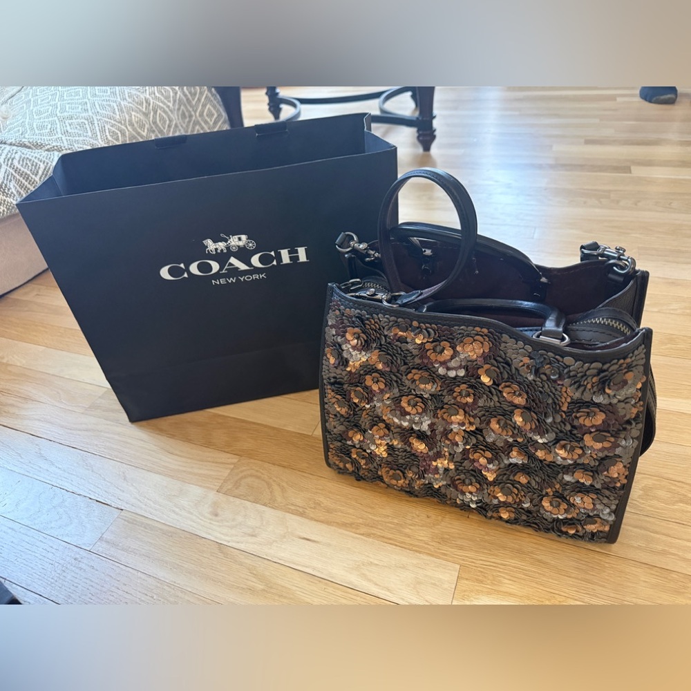 Coach 1941 Rouge 3 Black and Brown Embroidered Shoulder Bag